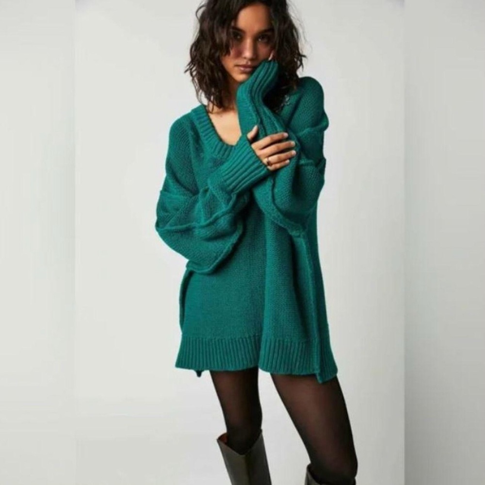 New Free People Sweater Womens Small Alli V-Neck Green Pull Over Mountain View